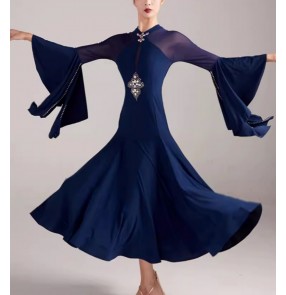 Women girls lavender navy ballroom dance dresses  waltz tango foxtrot smooth flamenco dance long gown for female